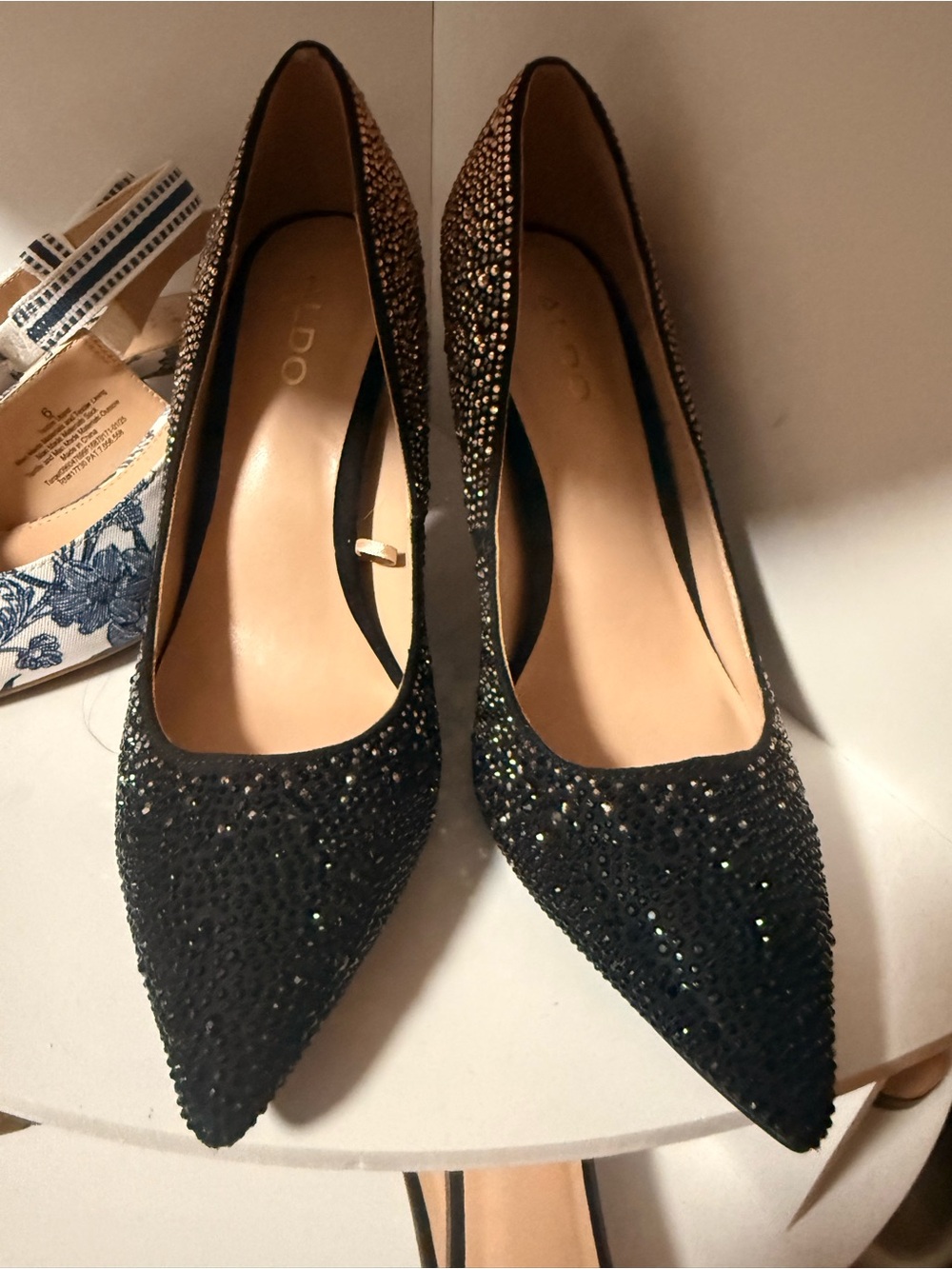 ALDO Black and gold Crystal Pointed Toe Pumps